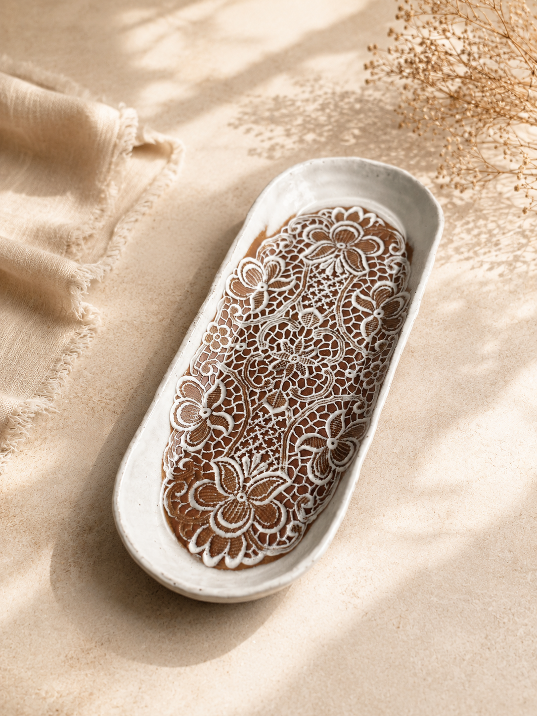 Vintage Terracotta Lace Dish
